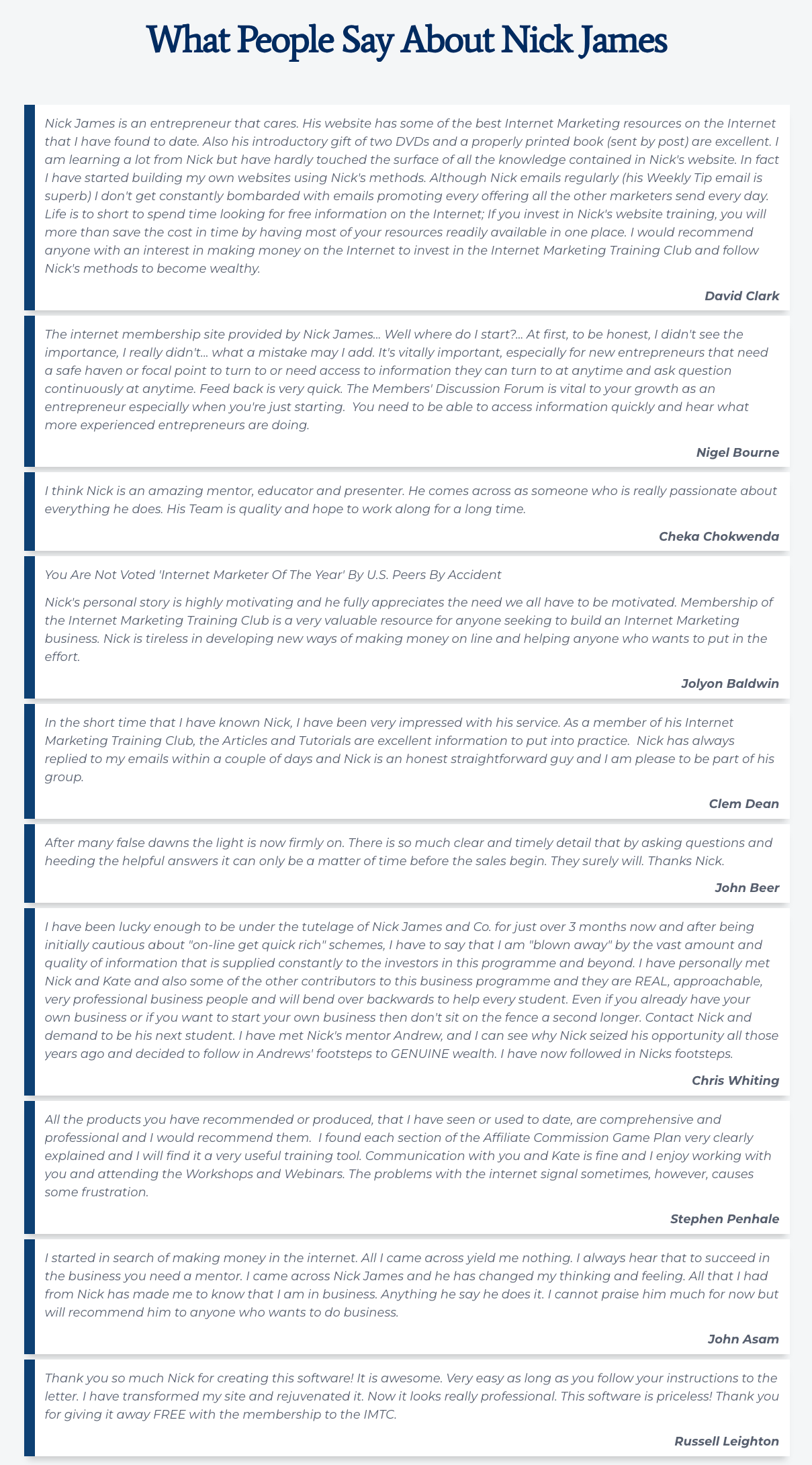 Comments-About Nick-James