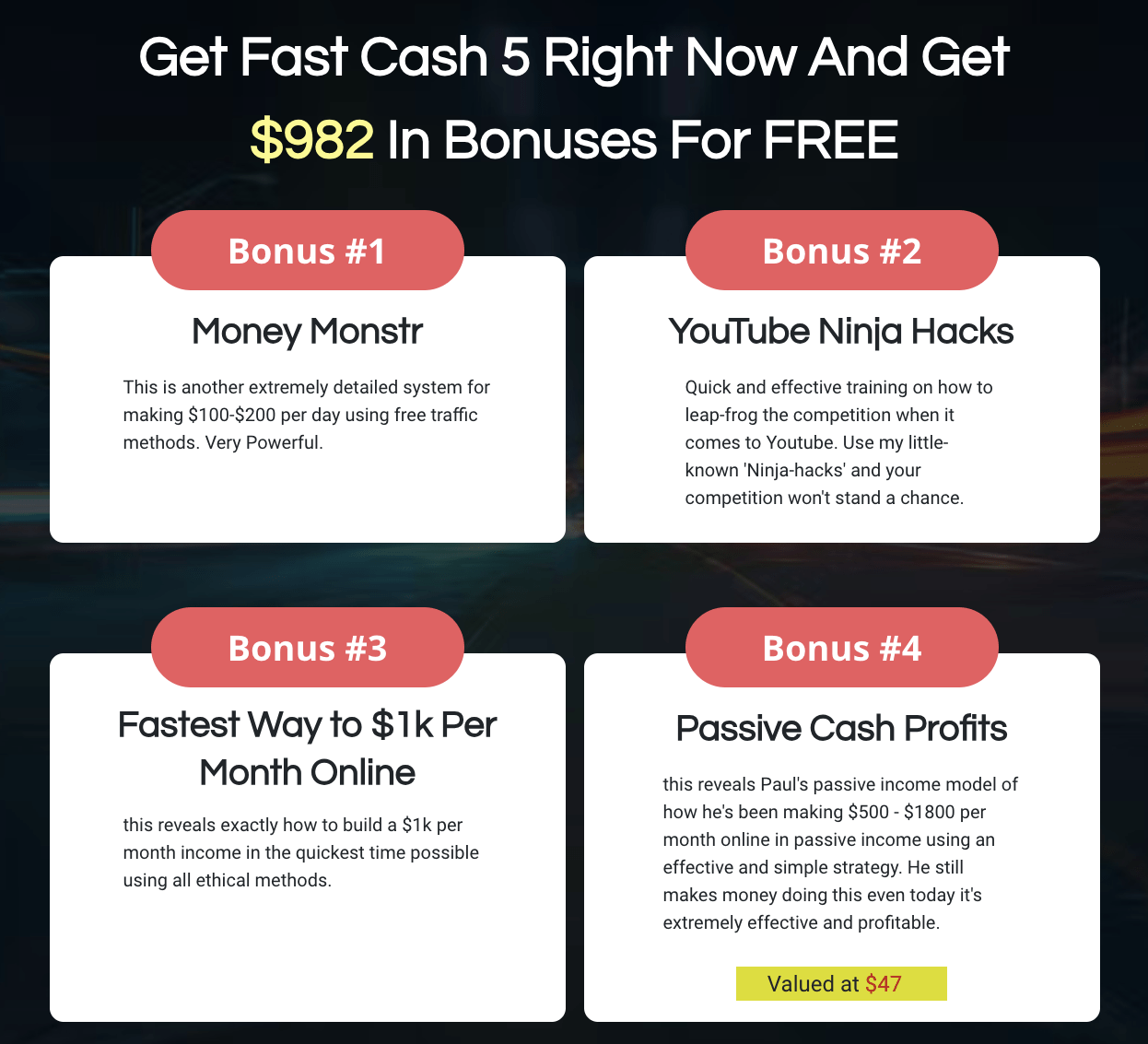 Fast Cash Five review | Huge Bonus | Special OTOs | Coupon