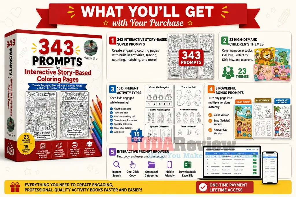 Comparison With Competitors of 343 Prompts for Interactive Story-Based Coloring Pages