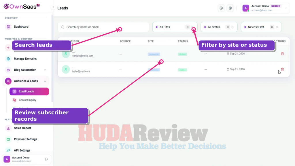 OwnSaaS-AI-demo-25-Leads